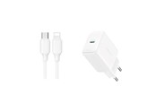 Mobiel - Adapters & Opladers - Joyroom JR-TCF20 USB-C PD 20W network charger - white + USB-C / Lightning cable 1m - JR-TCF20_CL