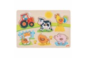 Speelgoed voor baby's - Goki Wooden Knob Puzzle on the Farm 6 pcs. - 57309