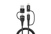 USB-kabel - Wozinsky WNBAA 4in1 Cable 2x USB-C 1x USB-A 1x Lightning 60W 1 m - Black - 5907769308819