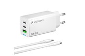 Mobiel - Adapters & Opladers - Wozinsky GaN 65W Charger with USB-A 2xUSB-C Ports with 65W USB-C Cable - White - 5907769383922