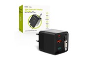 Mobiel - Adapters & Opladers - Mobile Origin 65W GaN Display Charger PW2 - USB-C Self-Retracting Cable + USB-C + USB-A - MO-65WDCH-PW2