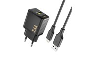 Mobiel - Adapters & Opladers - Dudao A23LEU 2.4A GaN EU USB-A wall charger with USB-A cable - Lightning - black - 6976625334032