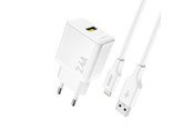 Mobiel - Adapters & Opladers - Dudao A23LEU 2.4A GaN EU USB-A wall charger with USB-A cable - Lightning - white - 6976625334025