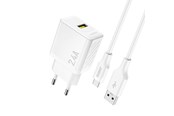 Mobiel - Adapters & Opladers - Dudao A23TEU 2.4A GaN USB-A wall charger with USB-A cable - USB-C - white - 6976625334001