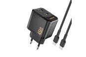 Mobiel - Adapters & Opladers - Dudao A28PCEU PD 45W GaN 2xUSB-C Wall Charger with USB-C Cable - Black - 6976625334315