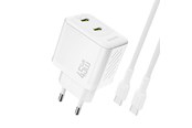 Mobiel - Adapters & Opladers - Dudao A28PCEU PD 45W GaN 2xUSB-C Wall Charger with USB-C Cable - White - 6976625334308
