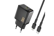 Mobiel - Adapters & Opladers - Dudao A26LEU PD 20W GaN USB-C Wall Charger with USB-C Cable - Lightning - Black - 6976625334070