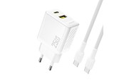 Mobiel - Adapters & Opladers - Dudao A26TCEU PD QC 25W GaN USB-A USB-C wall charger with USB-C cable - white - 6976625334094