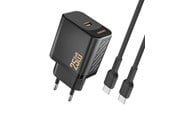 Mobiel - Adapters & Opladers - Dudao A27CEU PD 25W GaN SB-C AC Charger with USB-C Cable - Black - 6976625334155