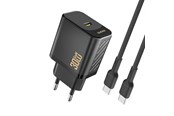 Mobiel - Adapters & Opladers - Dudao A27PCEU PD 30W GaN USB-C Wall Charger with USB-C Cable - Black - 6976625334193