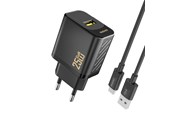 Mobiel - Adapters & Opladers - Dudao A27STEU 25W GaN USB-A Wall Charger with USB-A - USB-C - Black Cable - 6976625334889