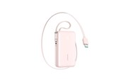 Powerbank - Joyroom JR-PR2L 10000mAh 35W Power Bank with Built-in Retractable USB-C Cable and Lightning Lanyard Cable - Pink Powerbank - Roze - 10000 mAh - JR-PR2L pink