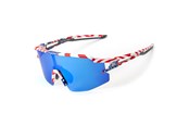 Fietsaccessoires - Rockbros Polarized Cycling Glasses with UV Protection and Corrective Insert Blue Lenses - USA Pattern - White - 8386824303766