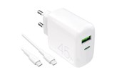 Mobiel - Adapters & Opladers - Puro Daily Prolite 45W USB-C USB-A Power Delivery Charger with USB-C Cable - White - PUTCUSBAC45WDYKCCWHI