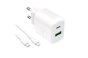 Mobiel - Adapters & Opladers - Puro PROLITE 30W USB-A / USB-C Wall Charger + USB-C - USB-C 1.2m Cable - White - PUTCUSBAC30WDYKCCWHI