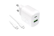 Mobiel - Adapters & Opladers - Puro PROLITE 25W USB-A / USB-C Wall Charger + USB-C - USB-C 1.2m Cable - White - PUTCUSBAC25WDYKCCWHI