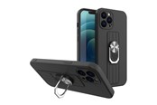 Mobiel - Covers & Cases - Hurtel Ring Case Silicone Case with Finger Grip and Stand for Xiaomi Poco M4 Pro 5G Black - 5907769340956