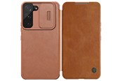 Mobiel - Covers & Cases - Nillkin Qin Leather Pro Case Case for Samsung Galaxy S22+ (S22 Plus) Camera Cover Holster Cover Flip Case Brown - 6902048235540