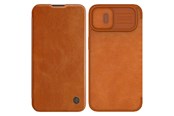 Mobiel - Covers & Cases - Nillkin Qin Leather Pro Case iPhone 14 Plus Case Camera Cover Holster Cover Flip Case Brown - 6902048248984