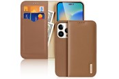 Mobiel - Covers & Cases - Dux Ducis  Hivo Leather Flip Case Genuine Leather Cover Card & Document Wallet iPhone 14 Pro Brown - 6934913033036