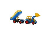 Speelgoedauto - Cavallino Toys Cavallino Tractor with Front Loader and Trailer Blue - 3009WD01