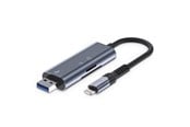 USB hub - Tech-Protect UltraBoost SD / micro SD card reader with Lightning / USB-A connector - grey USB hub - 3 - USB 2.0 - Grijs - 5906302307845