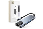 USB hub - Tech-Protect V3 5in1 USB-C - USB-A 3.0 / USB-A 2.0 / USB-C / HDMI / RJ45 - grey USB hub - 6 - USB 2.0 - Grijs - 9589046919312