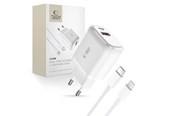 Mobiel - Adapters & Opladers - Tech-Protect C20W USB-C PD 20W / USB-A QC 3.0 Mains Charger with USB-C / Lightning Cable - White - 9490713929124