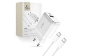 Mobiel - Adapters & Opladers - Tech-Protect C20W USB-C PD 20W / USB-A QC 3.0 Network Charger with USB-C / USB-C Cable - White - 9490713930373