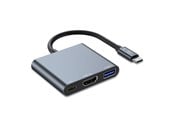 USB hub - Tech-Protect V1 3in1 USB-C - USB-A 3.0 / USB-C PD 100W / HDMI 4K 30Hz - Grey USB hub - 3 - USB 3.0 - Grijs - 9490713935248