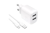 Mobiel - Adapters & Opladers - Puro PROLITE 10W 2x USB-A wall charger + USB-A - USB-C cable 1.2m - white - PUTC2USBA10WDYKACWHI