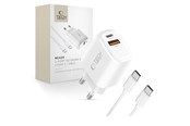 Mobiel - Adapters & Opladers - Tech-Protect NCA30 PD 30W QC3.0 USB-A / USB-C + USB-C / USB-C Cable 100cm - White - 5906302318629