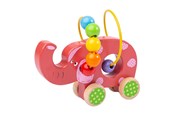 Speelgoed voor baby's - Bigjigs Wooden Push Elephant with Bead Spiral - BB071