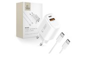 Mobiel - Adapters & Opladers - Tech-Protect NCA20 PD 20W QC3.0 USB-A / USB-C + USB-C / USB-C Cable 100cm - White - 5906302330553