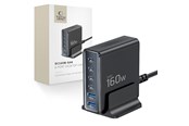 USB hub - Tech-Protect DC160W-GAN 6-Port 160W AC Charger - Black USB hub - 6 - USB 2.0 - Zwart - 5906302335695