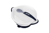 Babyspullen - Akuku Suction bowl with spoon WHITE/NAVY BLUE - A0503