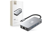 USB hub - Tech-Protect HB05 HUB 9in1 USB-C + USB2.0 + USB3.0 + HDMI 4K 60HZ + SD / TF + PD100W + RJ45 - Grey USB hub - 9 - USB 3.0 - Grijs - 5906302360543
