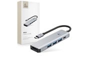 USB hub - Tech-Protect HB01 HUB Adapter 5in1 USB-C + USB3.0 + HDMI 4K 60Hz + PD100W - Grey USB hub - 5 - USB 3.0 - Grijs - 5906302360529