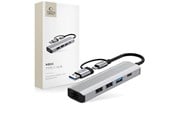 USB hub - Tech-Protect HB03 HUB Adapter 5in1 USB-C + USB2.0 + USB3.0 + RJ45 - Grey USB hub - 5 - USB 3.0 - Grijs - 5906302360567