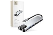 USB hub - Tech-Protect HB02 HUB Adapter 6in1 USB-C + USB2.0 + USB3.0 + HDMI 4K 30Hz + RJ45 + PD100W - Grey USB hub - 6 - USB 3.0 - Grijs - 5906302360574