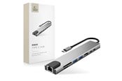 USB hub - Tech-Protect USB Hub HB09 8in1 TYPE-C + USB-A 3.0 + USB-C 3.0 + HDMI 4K 60HZ + SD/TF + PD100W + RJ45 1000 MB/S - Grey USB hub - 8 - USB 3.0 - Grijs - 5906302340033