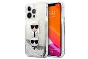 Mobiel - Covers & Cases - Karl Lagerfeld Liquid Glitter Karl&Choupette Head case for iPhone 13 Pro / iPhone 13 - silver - 3666339028916