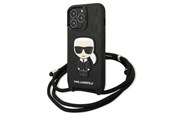 Mobiel - Covers & Cases - Karl Lagerfeld Leather Monogram Patch and Cord Iconik Case for iPhone 13 Pro / 13 - Black - 3666339049904