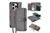 Mobiel - Covers & Cases - Dux Ducis Lava Leather Case for iPhone 16 Pro with Detachable Magnetic Wallet - Gray - 6934913004975
