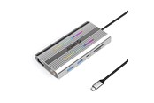 USB hub - ORICO XCR 12in1 RGB USB-C Docking Station 3x USB-A USB-C PD 100W HDMI 4K VGA RJ45 Gigabit SD and microSD Card Reader - Silver USB hub - 12 - USB 3.1 - Grijs - XDR-X2-SV-BP