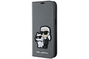 Mobiel - Covers & Cases - Karl Lagerfeld KLBKP14SSANKCPG iPhone 14 6.1" bookcase silver/silver Saffiano Karl & Choupette - 3666339122829
