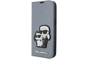 Mobiel - Covers & Cases - Karl Lagerfeld KLBKP14LSANKCPG iPhone 14 Pro 6.1" bookcase silver/silver Saffiano Karl & Choupette - 3666339122843