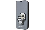 Mobiel - Covers & Cases - Karl Lagerfeld KLBKP14XSANKCPG iPhone 14 Pro Max 6.7" bookcase silver/silver Saffiano Karl & Choupette - 3666339122850