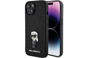 Mobiel - Covers & Cases - Karl Lagerfeld Fixed Glitter Ikonik Logo Metal Pin case for iPhone 15 - black - 3666339165390