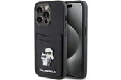 Mobiel - Covers & Cases - Karl Lagerfeld Saffiano Cardslot Karl&Choupette Metal Pin case for iPhone 15 Pro - black - 3666339165536